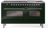 Nostalgie II 60 Inch Dual Fuel Natural Gas Freestanding Range in Emerald Green with Chrome Trim