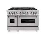 ZLINE 48 in. DuraSnow Stainless Steel 6.0 cu.ft. 7 Gas Burner/Electric Oven Range with Color Door Options (RAS-SN-48) [Color: DuraSnow Stainless Steel with Brass Burners]