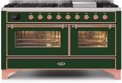 Majestic II 60 Inch Dual Fuel Liquid Propane Freestanding Range in Emerald Green with Copper Trim