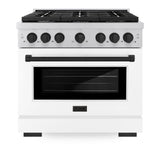 ZLINE Autograph Edition 36 in. 5.2 cu. ft. 6 Burner Gas Range with Convection Gas Oven in Stainless Steel with White Matte Door and Matte Black Accents (SGRZ-WM-36-MB)