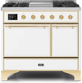 Majestic II 40 Inch Dual Fuel Natural Gas Freestanding Range in White with Brass Trim