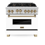 ZLINE 36" 4.6 cu. ft. Range with Gas Stove and Gas Oven in DuraSnow® Stainless Steel with White Matte Door and Accents (RGSZ-WM-36) [Accent: Champagne Bronze]