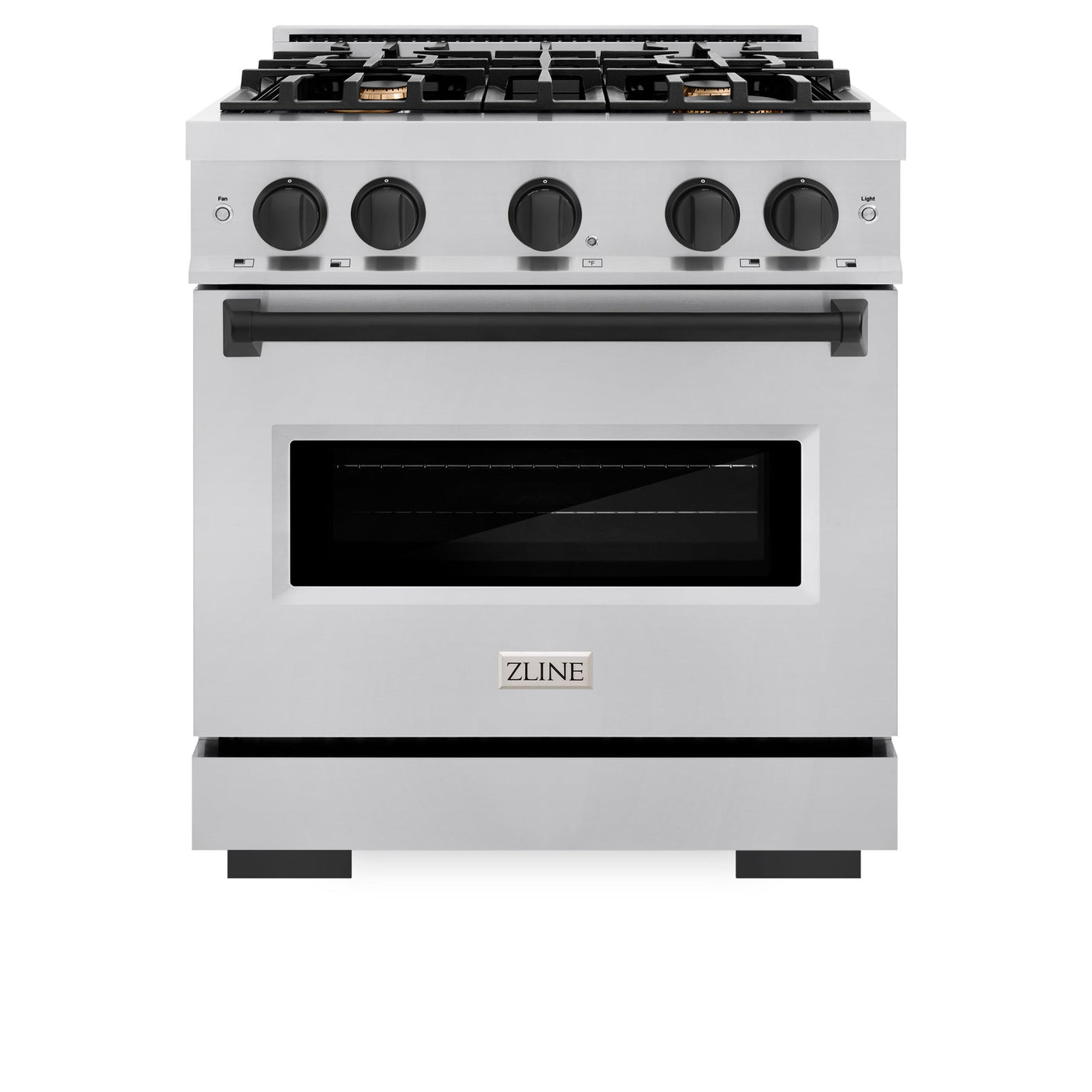 ZLINE Autograph Edition 30 in. 4.2 cu. ft. Classic Dual Fuel Range with 4 Burner Gas Cooktop and Electric Convection Oven in Stainless Steel with Matte Black Accents (CDRZ-30-MB)