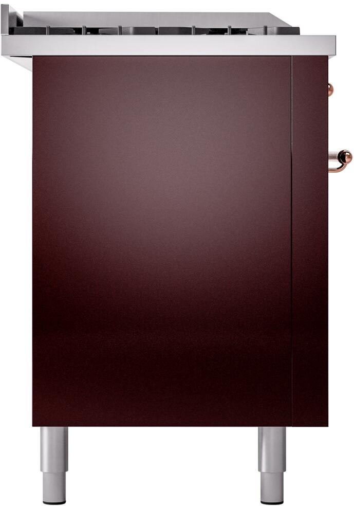 Nostalgie II 60 Inch Dual Fuel Liquid Propane Freestanding Range in Burgundy with Copper Trim