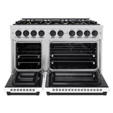 ZLINE Autograph Edition 48 in. 6.7 cu. ft. Select Double Oven Dual Fuel Range with 8 Burner Gas Cooktop in Stainless Steel with White Matte Door and Matte Black Accents (HDRZ-WM-48-MB)