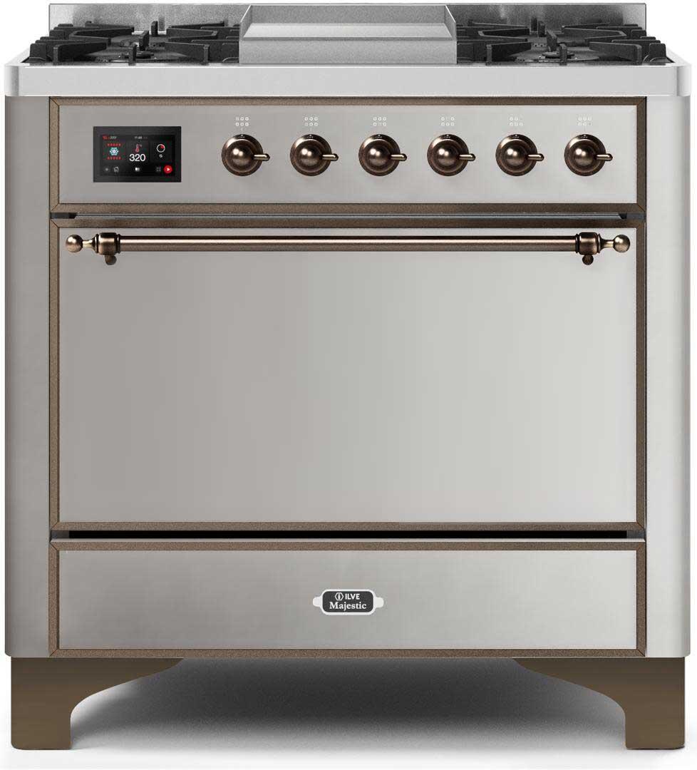 Majestic II 36 Inch Dual Fuel Natural Gas Freestanding Range in Stainless Steel with Bronze Trim