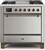 Majestic II 36 Inch Dual Fuel Natural Gas Freestanding Range in Stainless Steel with Bronze Trim