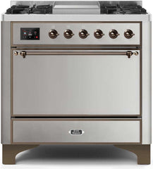 Majestic II 36 Inch Dual Fuel Natural Gas Freestanding Range in Stainless Steel with Bronze Trim