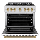 ZLINE Autograph Edition 36 in. 5.2 cu. ft. Select Gas Range with 6 Burner Cooktop and Convection Gas Oven in DuraSnow' Stainless Steel with White Matte Door and Champagne Bronze Accents (HGRSZ-WM-36-CB)