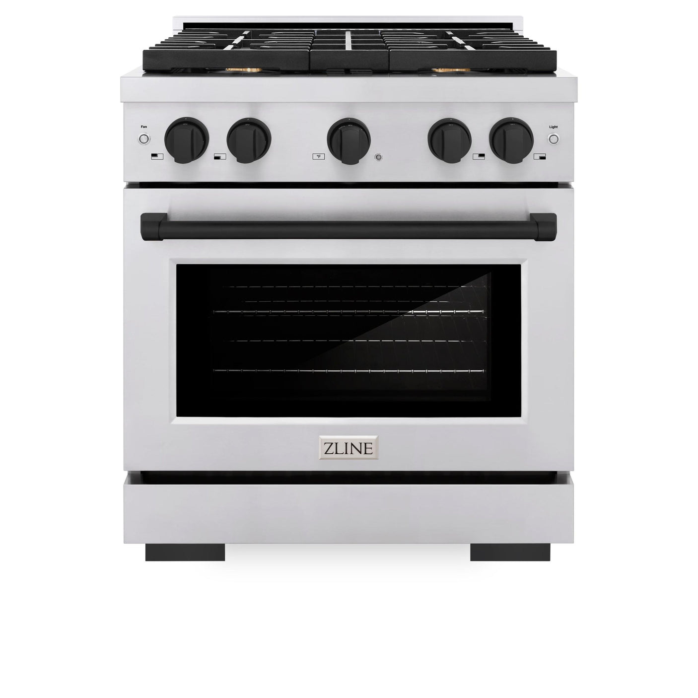 ZLINE Autograph Edition 30 in. 4.2 cu. ft. Paramount Dual Fuel Range with 4 Burner Gas Cooktop and Electric Convection Oven in Stainless Steel with Matte Black Accents (SDRZ-30-MB)