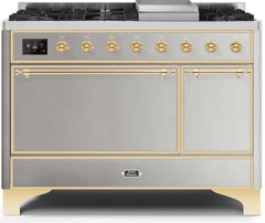 Majestic II 48 Inch Dual Fuel Liquid Propane Freestanding Range in Stainless Steel with Brass Trim