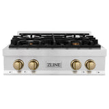 ZLINE Autograph Edition 30" Porcelain Rangetop with 4 Gas Burners in Fingerprint Resistant Stainless Steel and Champagne Bronze Accents (RTSZ-30-CB) [Color: Champagne Bronze Accents]