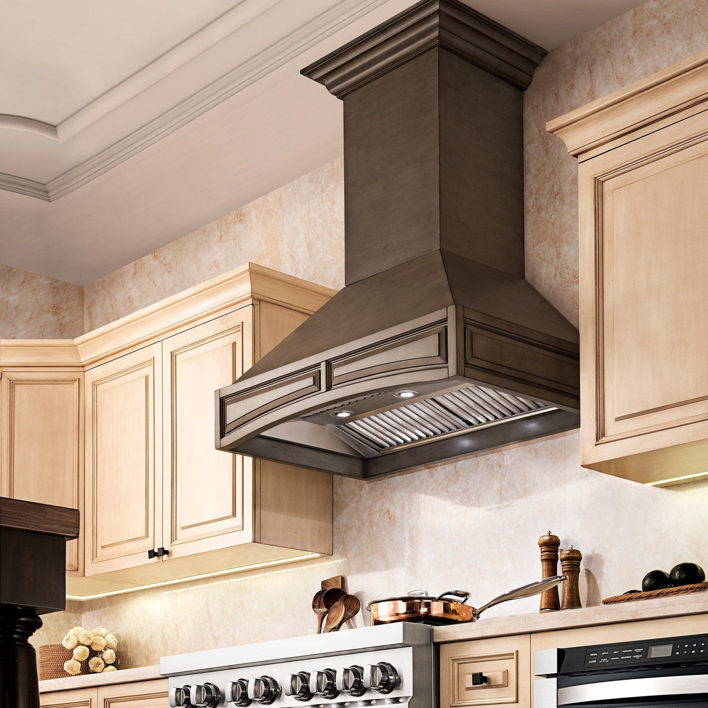 ZLINE Wooden Wall Mount Range Hood in Distressed Gray - Includes Motor (321GG) [Size: 30 inch]