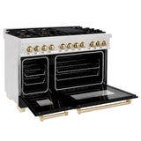 ZLINE Autograph Edition 48 in. 6.0 cu. ft. Dual Fuel Range with Gas Stove and Electric Oven in Fingerprint Resistant Stainless Steel with Black Matte Door and Polished Gold Accents (RASZ-BLM-48-G)