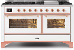 Majestic II 60 Inch Dual Fuel Liquid Propane Freestanding Range in White with Copper Trim