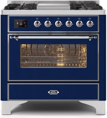 Majestic II 36 Inch Dual Fuel Liquid Propane Freestanding Range in Blue with Chrome Trim