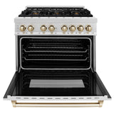 ZLINE Autograph Edition 36 in. 4.6 cu. ft. Dual Fuel Range with Gas Stove and Electric Oven in DuraSnow Stainless Steel with Accents (RASZ-SN-36) [Color: Gold]