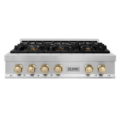 ZLINE 36 In. Autograph Edition Rangetop in Stainless Steel with Gold Accents (RTZ-36-G)