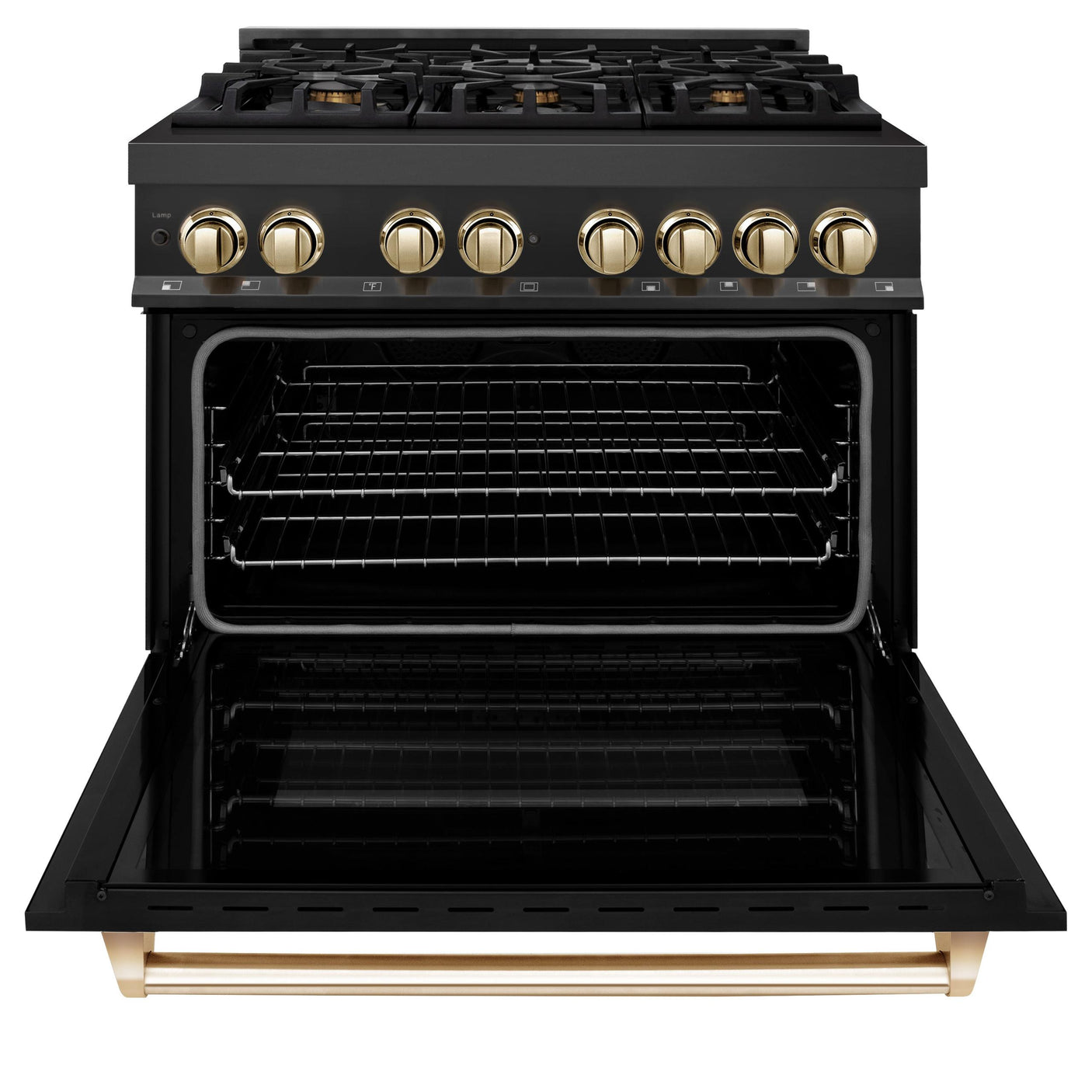 ZLINE Autograph Edition 36" 4.6 cu. ft. Dual Fuel Range with Gas Stove and Electric Oven in Black Stainless Steel with Accents (RABZ-36) [Color: Gold]