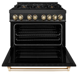 ZLINE Autograph Edition 36" 4.6 cu. ft. Dual Fuel Range with Gas Stove and Electric Oven in Black Stainless Steel with Accents (RABZ-36) [Color: Gold]