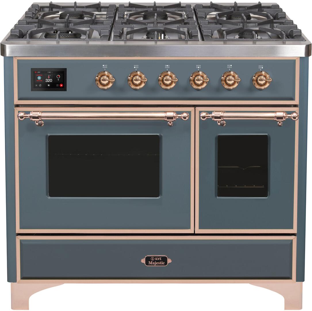 Majestic II 40 Inch Dual Fuel Natural Gas Freestanding Range in Blue Grey with Copper Trim