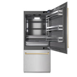 ZLINE Autograph Edition 36 in. 19.8 cu. ft. Built-In Bottom Freezer Refrigerator with Water Dispenser and Ice Maker in DuraSnow' Stainless Steel with Graphite Gray Interior and Champagne Bronze Accents (GRBITZ-SN-36-CB)