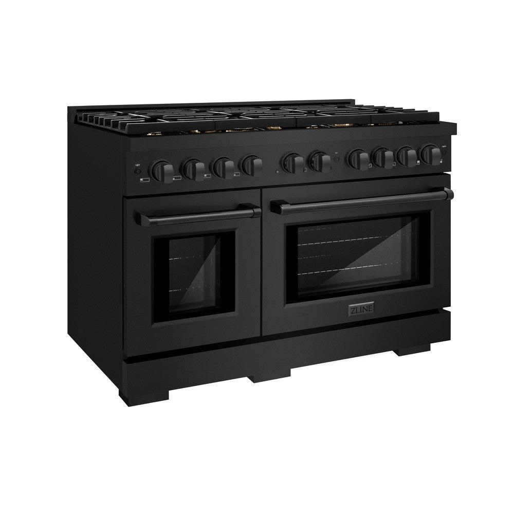 ZLINE 48 in. 6.7 cu. ft. Paramount Double Oven Dual Fuel Range in Black Stainless Steel with 8 Brass Burners (SDRB-BR-48)