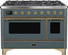 Majestic II 48 Inch Dual Fuel Natural Gas Freestanding Range in Blue Grey with Brass Trim