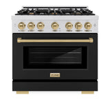 ZLINE Autograph Edition 36 in. 5.2 cu. ft. Select Dual Fuel Range with 6 Burner Gas Cooktop and Electric Convection Oven in DuraSnow' Stainless Steel with Black Matte Door and Champagne Bronze Accents (HDRSZ-BLM-36-CB)