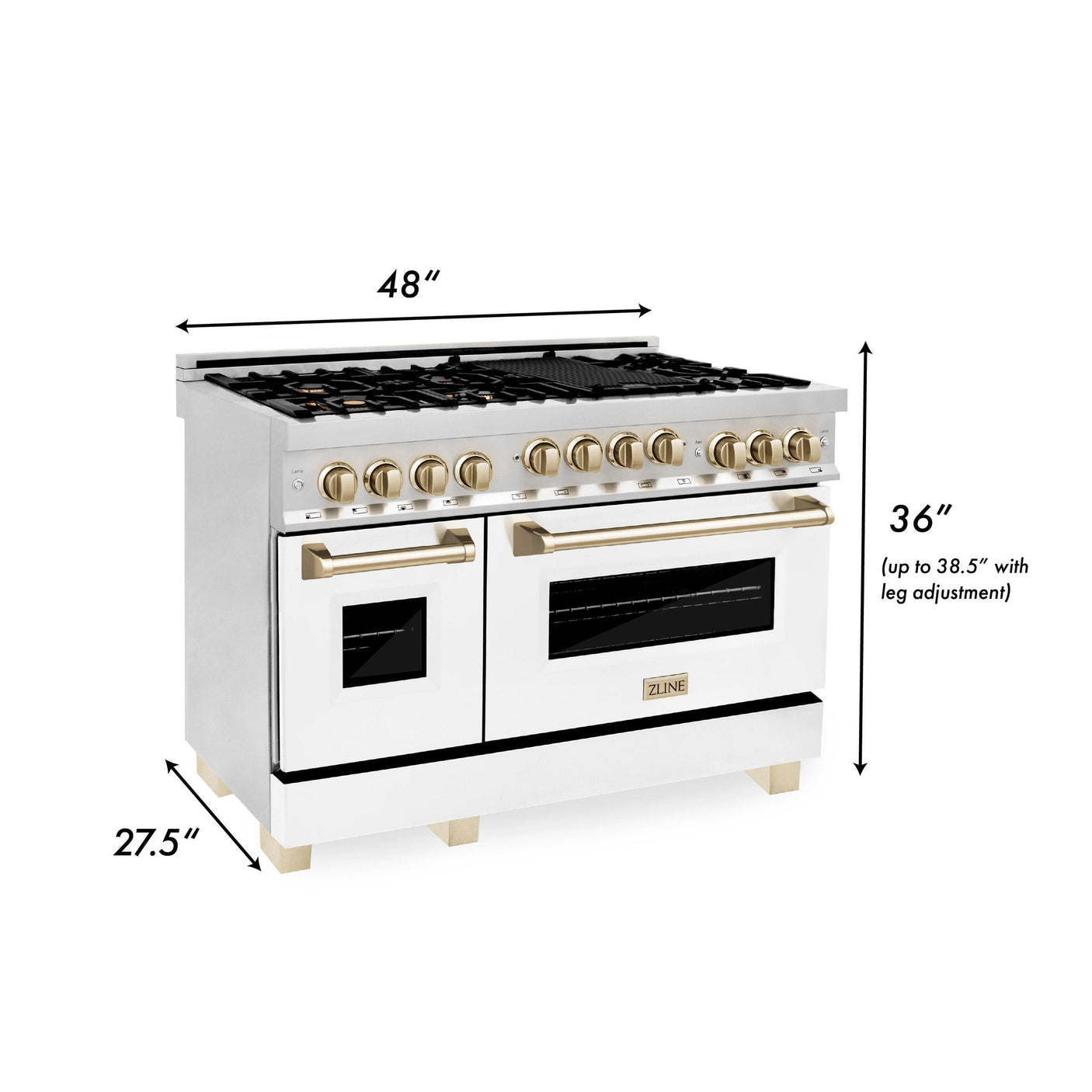 ZLINE Autograph Edition 48" 6.0 cu. ft. Range with Gas Stove and Gas Oven in Stainless Steel with White Matte Door with Accents (RGZ-WM-48) [Color: Champagne Bronze]