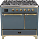 Majestic II 40 Inch Dual Fuel Liquid Propane Freestanding Range in Blue Grey with Brass Trim