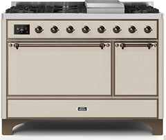 Majestic II 48 Inch Dual Fuel Liquid Propane Freestanding Range in Antique White with Bronze Trim