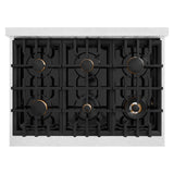 ZLINE Autograph Edition 36 in. 5.2 cu. ft. Classic Dual Fuel Range with 6 Burner Gas Cooktop and Electric Convection Oven in DuraSnow' Stainless Steel with Matte Black Accents (CDRSZ-36-MB)