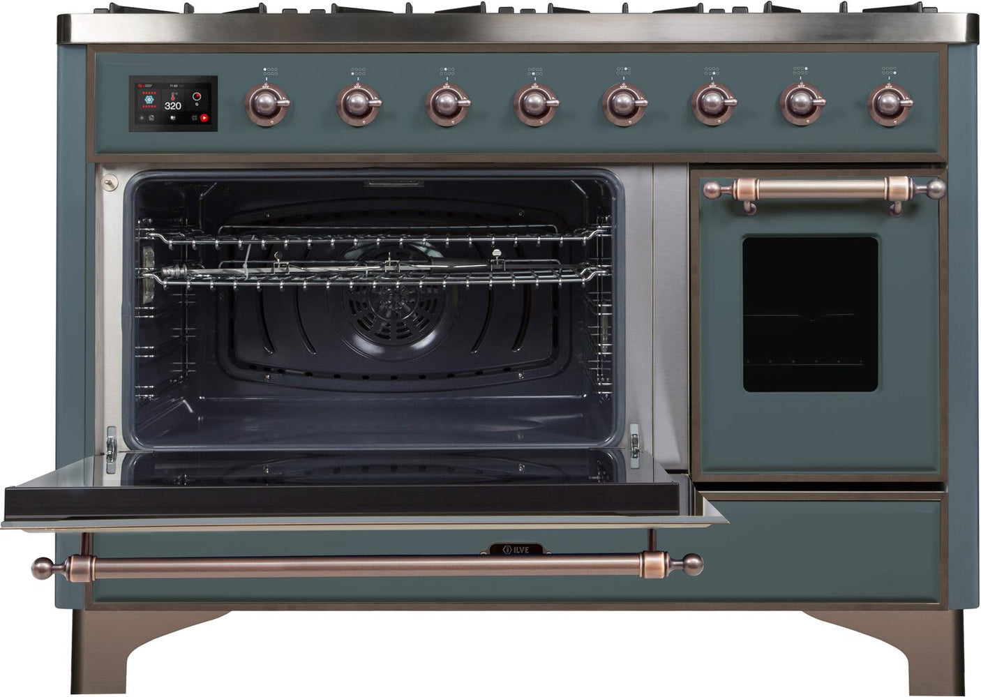 Majestic II 48 Inch Dual Fuel Liquid Propane Freestanding Range in Blue Grey with Bronze Trim