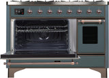 Majestic II 48 Inch Dual Fuel Liquid Propane Freestanding Range in Blue Grey with Bronze Trim