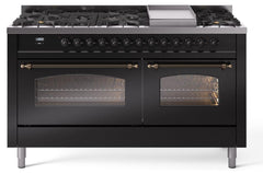 Nostalgie II 60 Inch Dual Fuel Liquid Propane Freestanding Range in Glossy Black with Bronze Trim