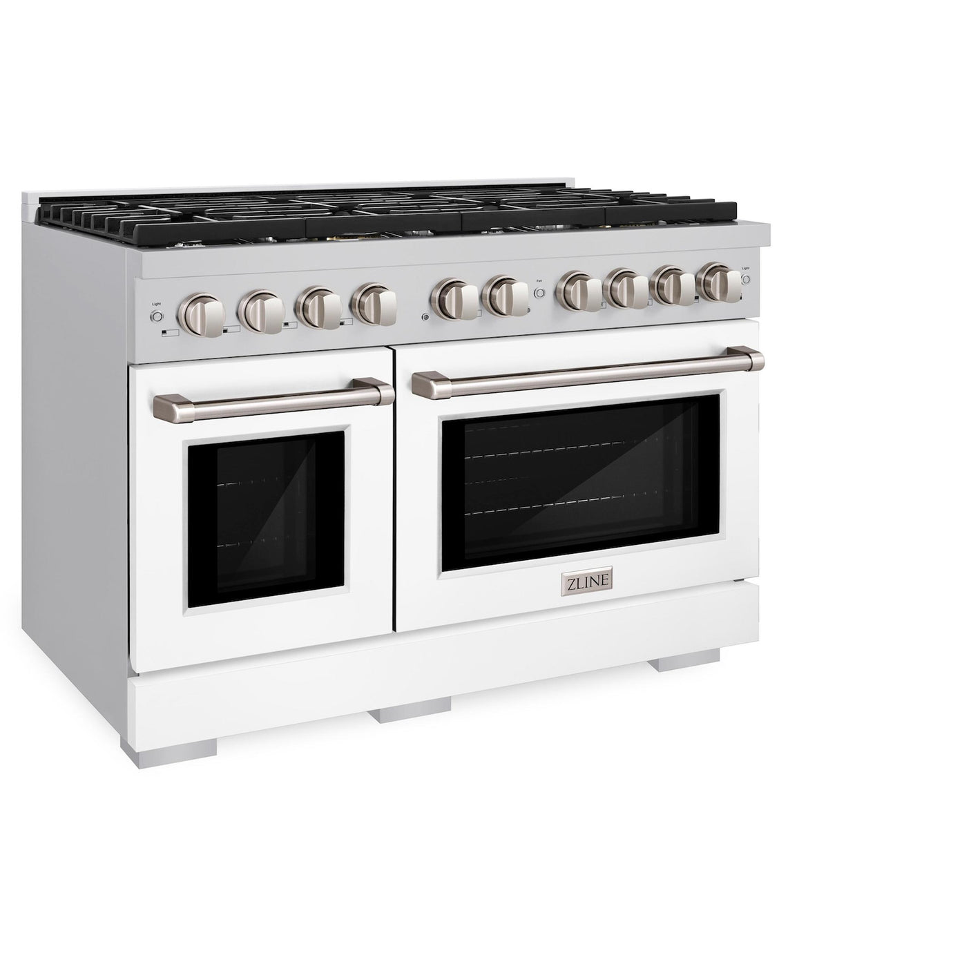 ZLINE 48 in. 6.7 cu. ft. Paramount Double Oven Dual Fuel Range with 8 Burner Gas Cooktop in Stainless Steel with White Matte Doors (SDR-WM-48)