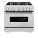 ZLINE 36 in. 5.2 cu. ft. Classic Dual Fuel Range with Gas Cooktop and Electric Convection Oven in Stainless Steel with 6 Brass Burners (CDR-BR-36)