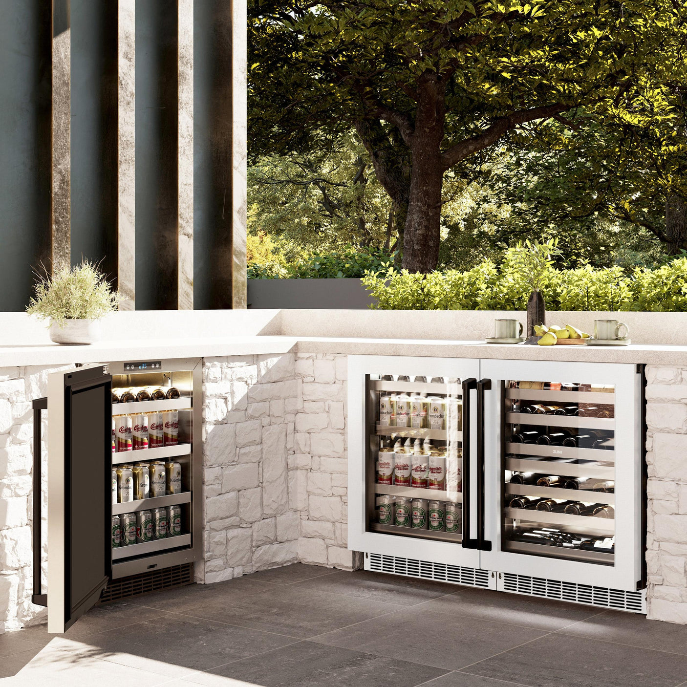 ZLINE Autograph Edition 24 in. Touchstone Dual Zone 44 Bottle Wine Cooler With White Matte Glass Door And Matte Black Handle (RWDOZ-WM-24-MB)