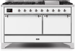 Majestic II 60 Inch Dual Fuel Liquid Propane Freestanding Range in White with Chrome Trim