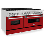 ZLINE 60 in. 7.4 cu. ft. Dual Fuel Range with Gas Stove and Electric Oven in Stainless Steel with Color Options (RA60) [Color: Red Gloss]