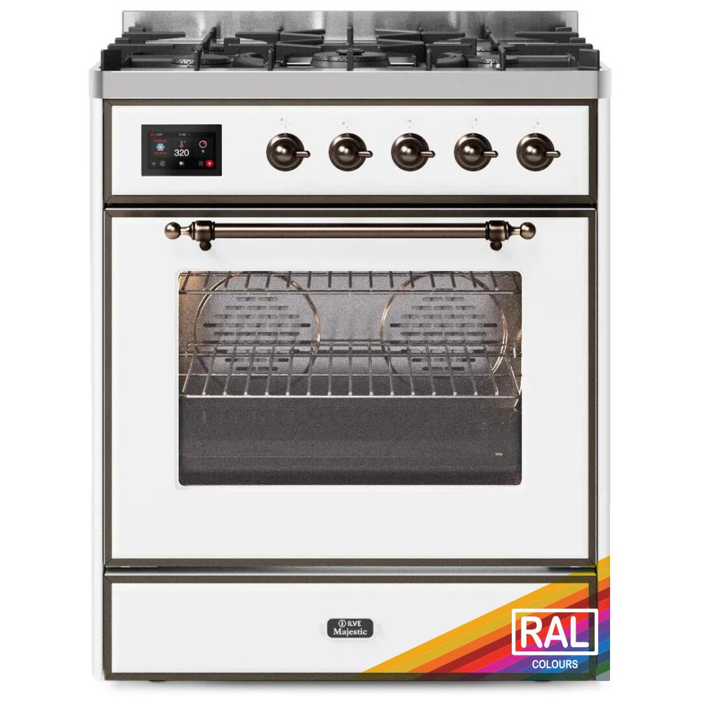 ILVE Majestic II 30 UM30DNE3RAB Freestanding Dual Fuel Range with 5 Sealed Burners Single Oven with Triple Glass Door in RAL Color with Bronze knobs