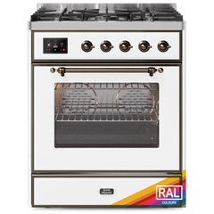 ILVE Majestic II 30 UM30DNE3RAB Freestanding Dual Fuel Range with 5 Sealed Burners Single Oven with Triple Glass Door in RAL Color with Bronze knobs