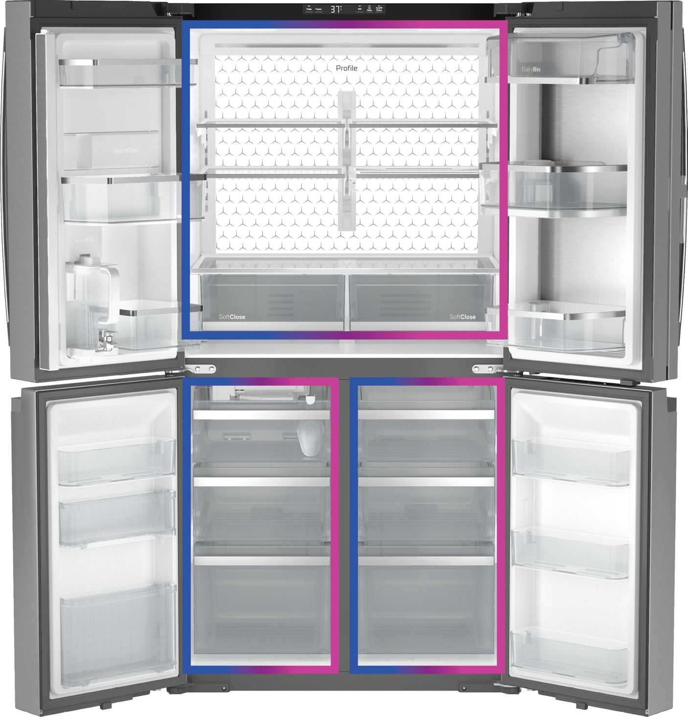 GE Profile™ ENERGY STAR® 28.4 Cu. Ft. Quad-Door Refrigerator with Dual-Dispense AutoFill Pitcher and Door in Door