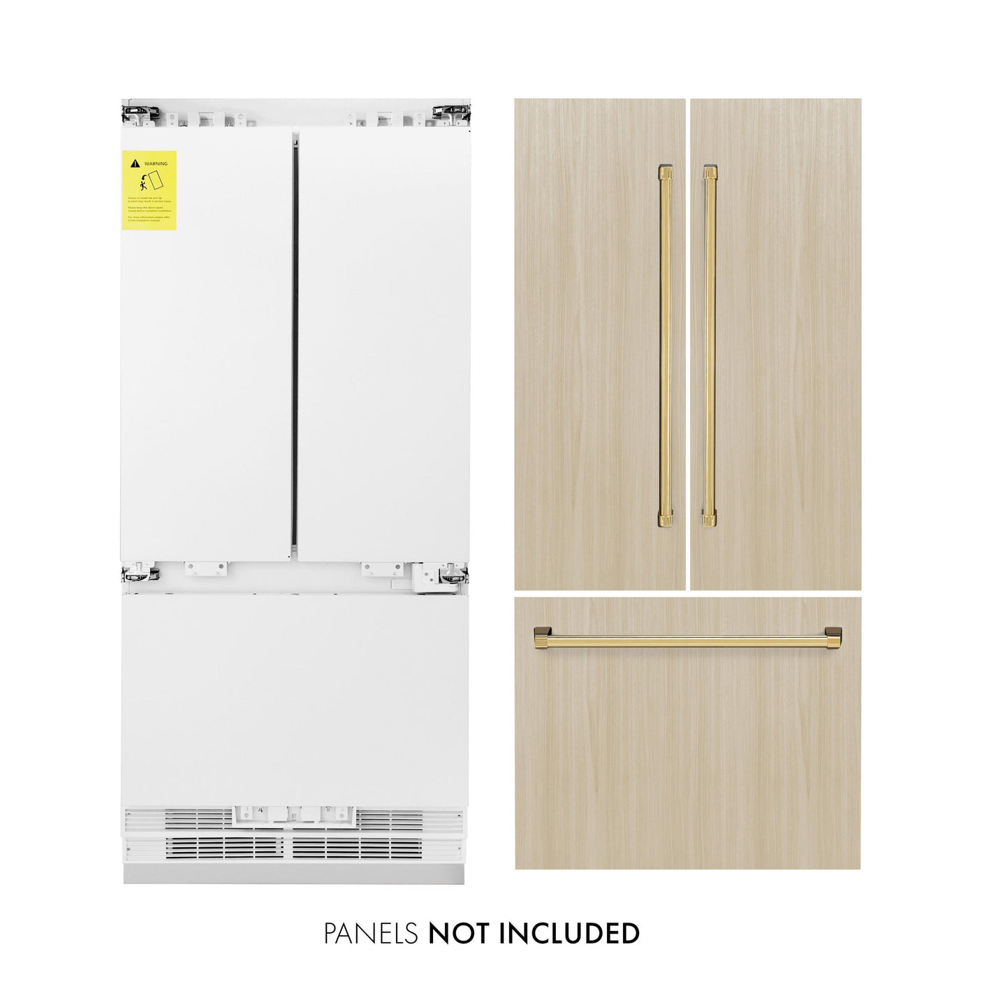 ZLINE Autograph Edition 36 in. 19.6 cu. ft. Panel Ready Built-in 3-Door French Door Refrigerator with Internal Water and Ice Dispenser with Polished Gold Handles (RBIVZ-36-G)