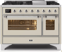 Majestic II 48 Inch Dual Fuel Liquid Propane Freestanding Range in Antique White with Chrome Trim