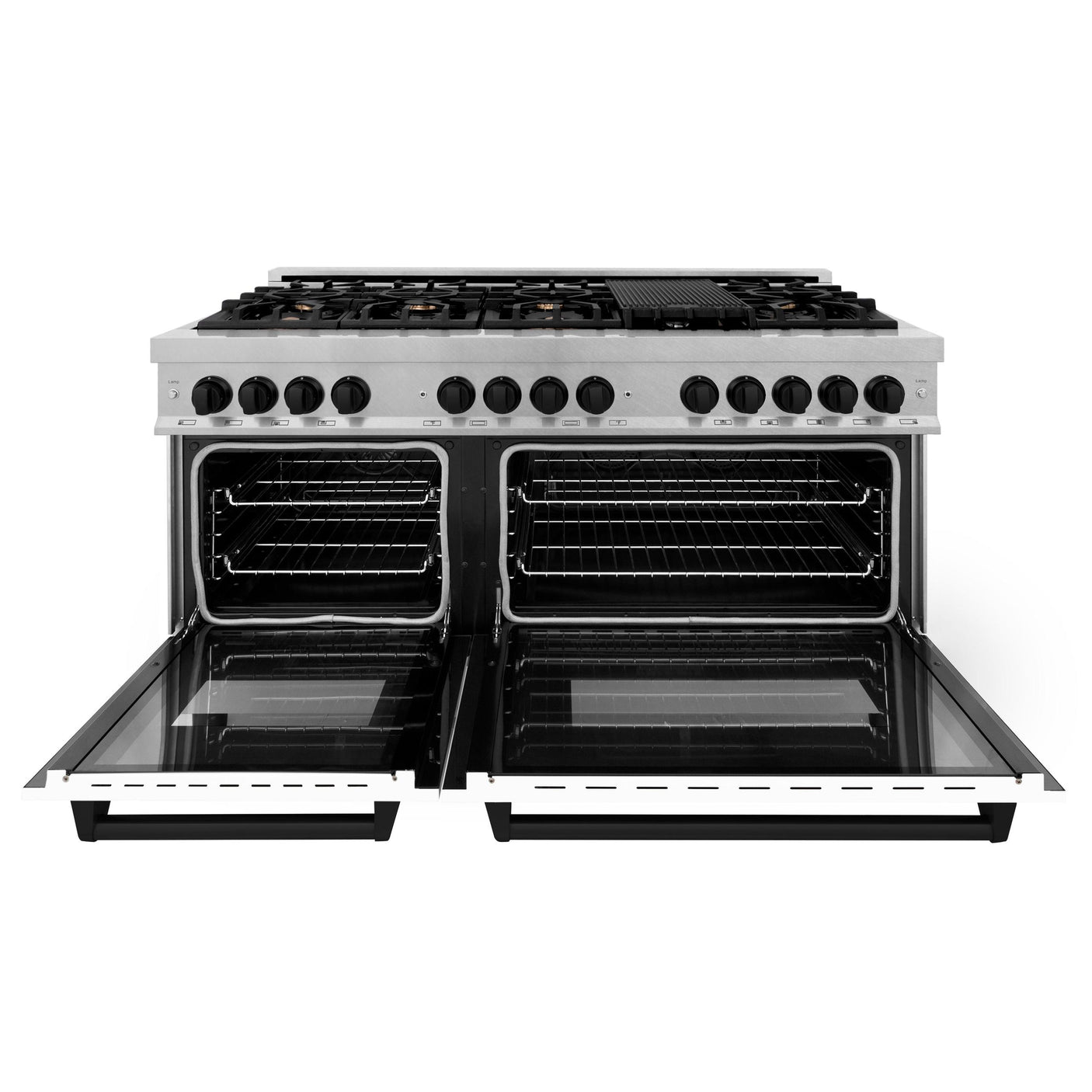 ZLINE Autograph Edition 60 in. 7.4 cu. ft. Dual Fuel Range with Gas Stove and Electric Oven in DuraSnow Stainless Steel with White Matte Door and Accents (RASZ-WM-60) [Color: Matte Black Accents]