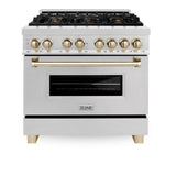 ZLINE Autograph Edition 36 in. 4.6 cu. ft. Dual Fuel Range with Gas Stove and Electric Oven in DuraSnow Stainless Steel with Accents (RASZ-SN-36) [Color: Gold]