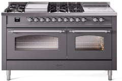 Nostalgie II 60 Inch Dual Fuel Natural Gas Freestanding Range in Matte Graphite with Chrome Trim