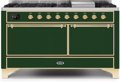 Majestic II 60 Inch Dual Fuel Liquid Propane Freestanding Range in Emerald Green with Brass Trim